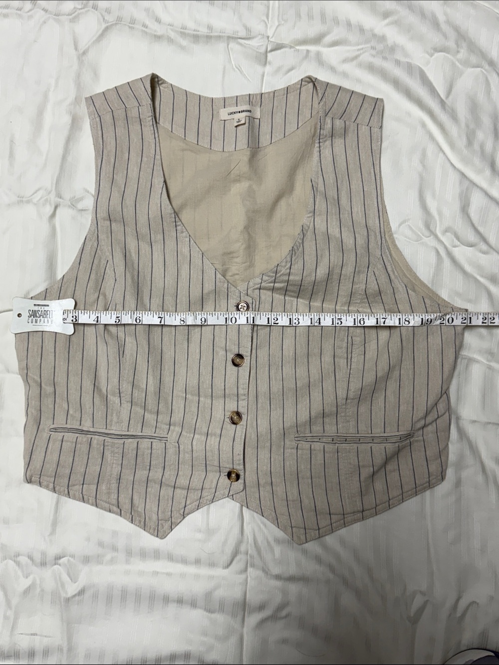 Lucky Brand Beige with Blue Pinstripe Linen Blend Vest - Picture 4 of 6